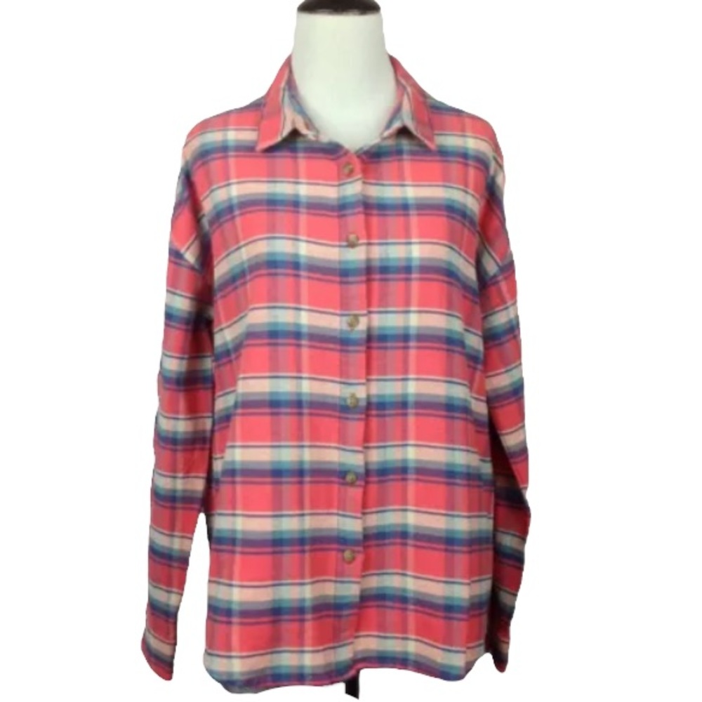 Anthro SUNDANCE Pink Blue Plaid Cotton Button Down Shirt Top $128 EUC S
